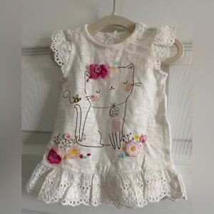 Kiwi Baby Dress with Pink Bow and Cat Design
